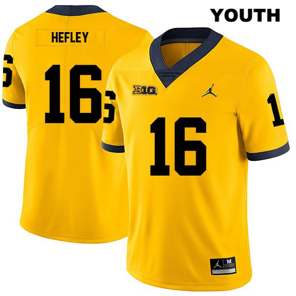 Youth NCAA Michigan Wolverines Ren Hefley #16 Yellow Jordan Brand Authentic Stitched Legend Football College Jersey LN25B25CP